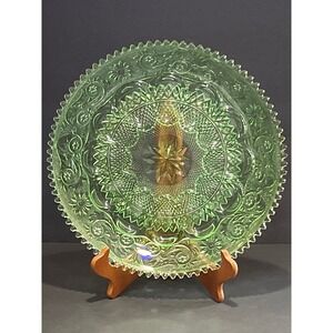 Vintage Green Depression Glass Tiara Sandwich Pattern Platter Scalloped 12 Inch